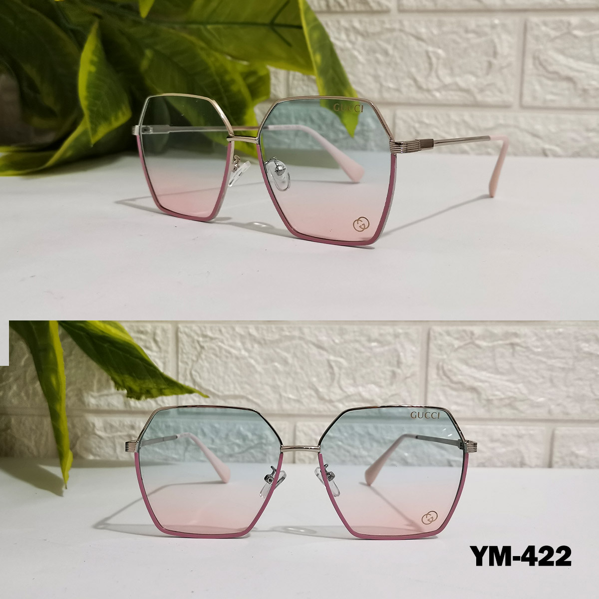 YM-422 نظارة شمس حريمي موديل 2026 جوتشي لبنى مدرج روز - الصورة 1